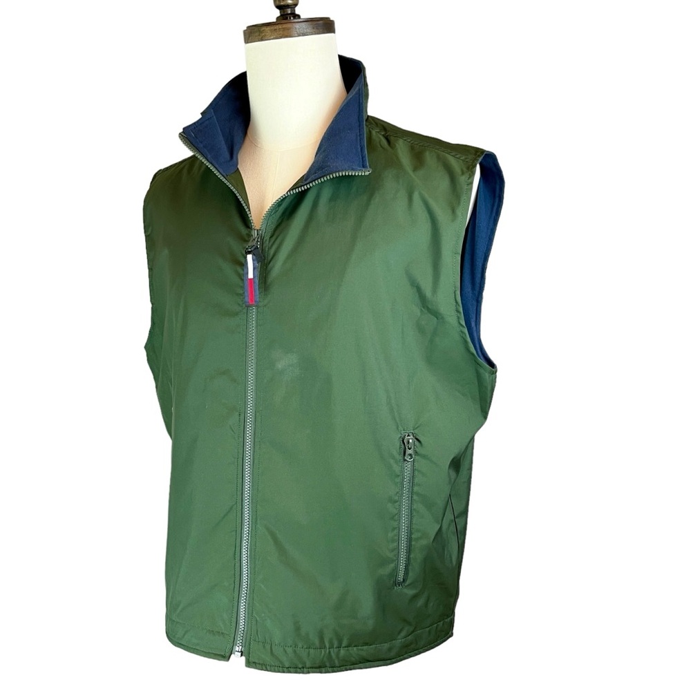 TOMMY HILFIGER Golf Green Waterproof Vest Mens Sz Large Fleece Lined Zip Classic